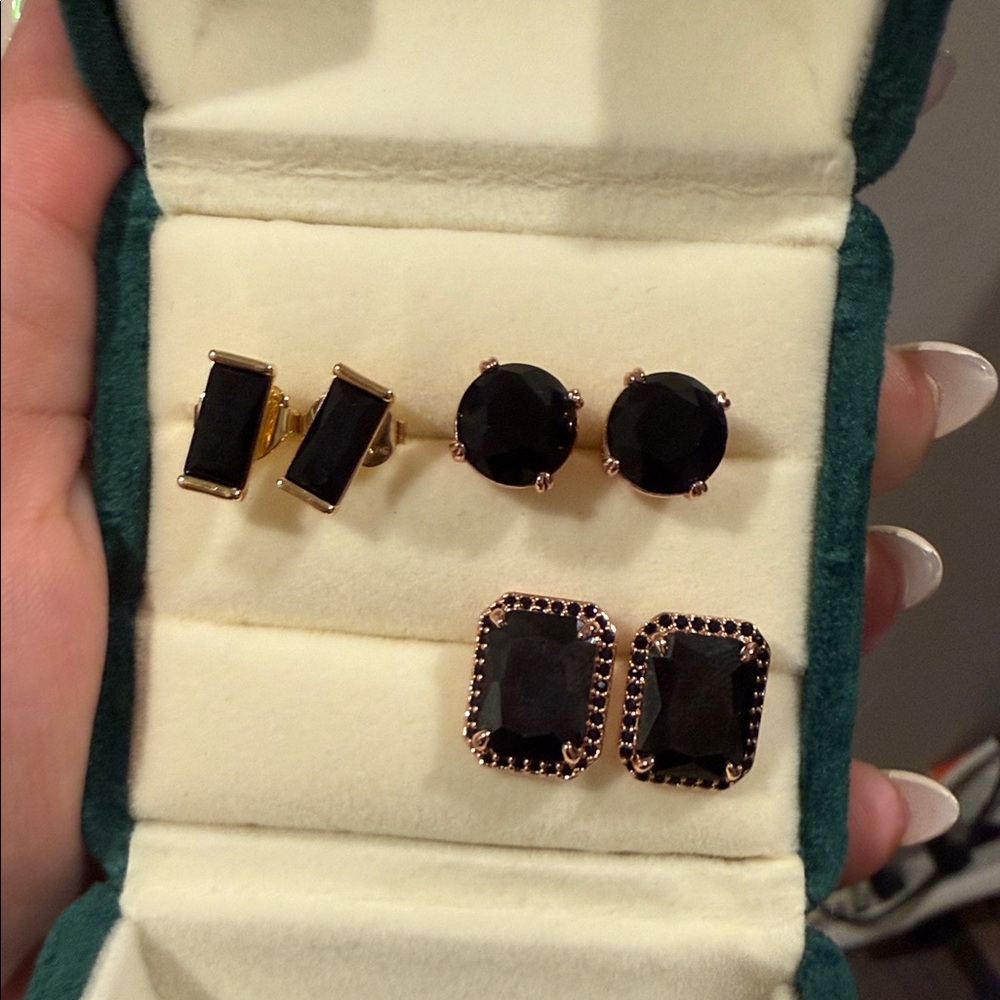 Set of 3 two rose gold one gold black onyx studs from bomb party